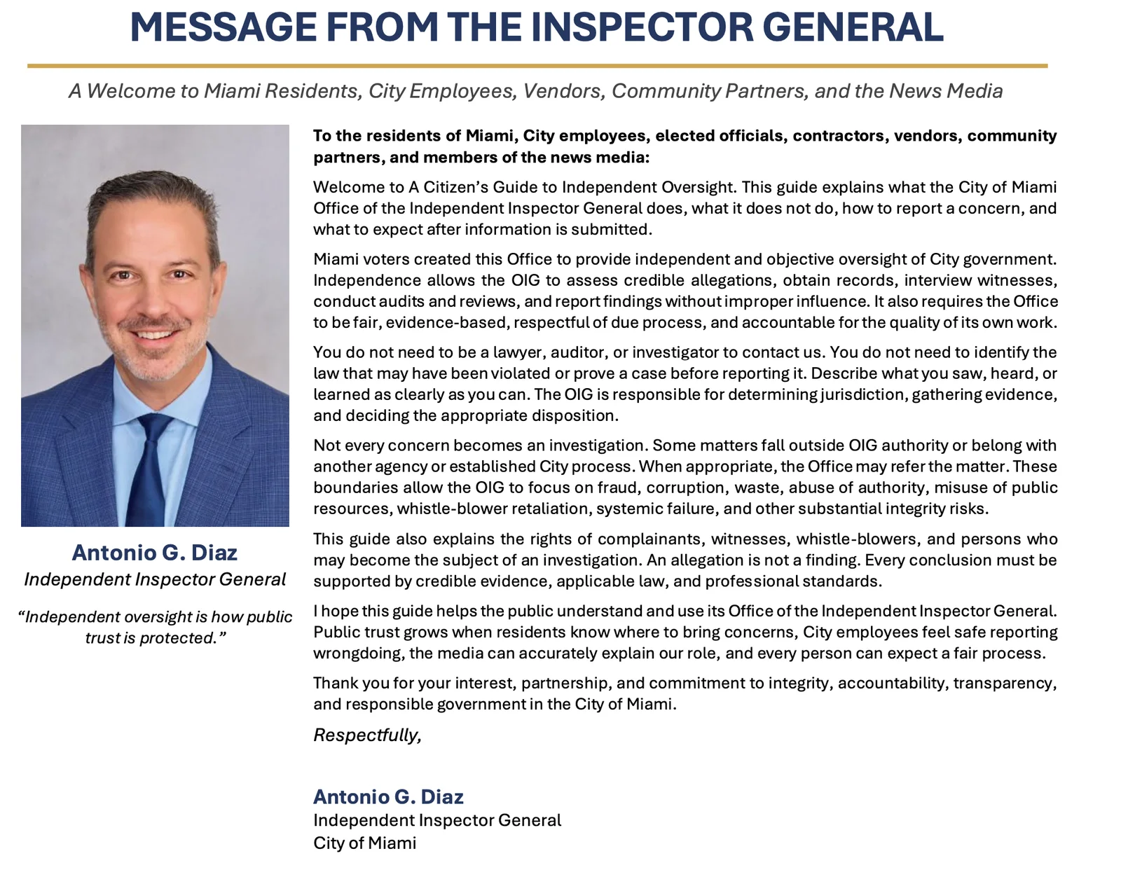 City of Miami guide to independent government oversight