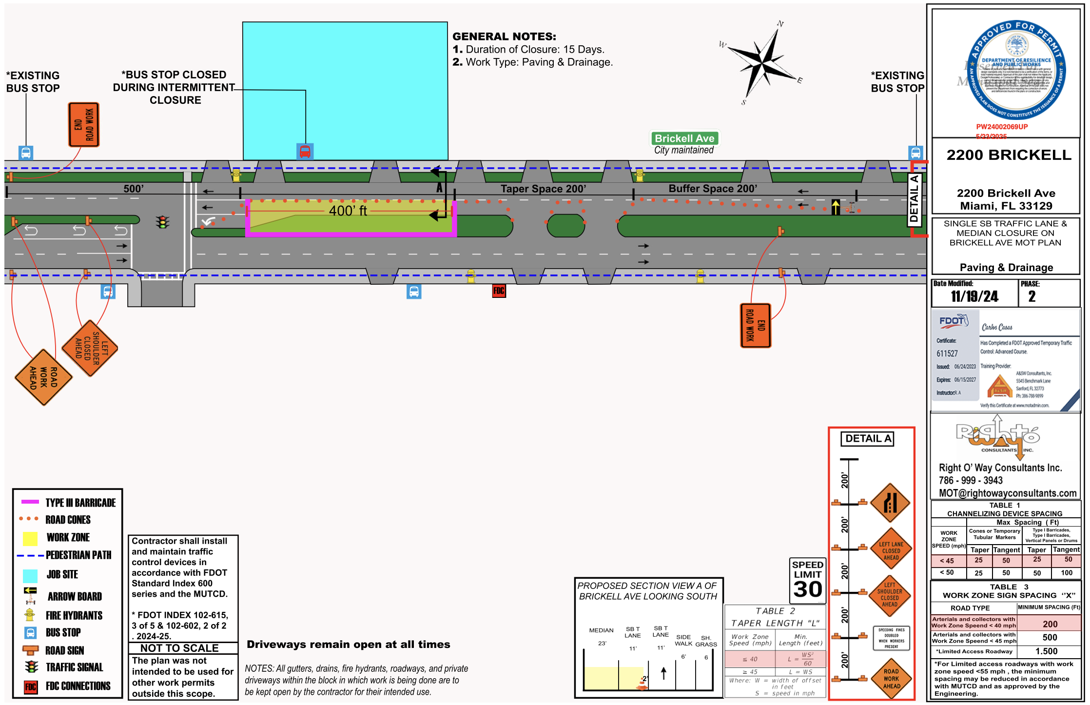 County plan showing sidewalk and drainage improvements along the 2200 block of Brickell Avenue