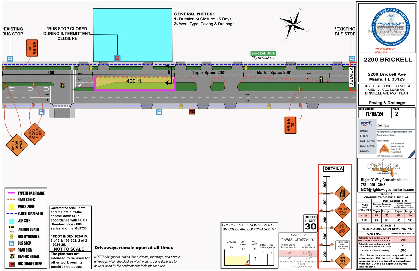 County plan showing sidewalk and drainage improvements along the 2200 block of Brickell Avenue