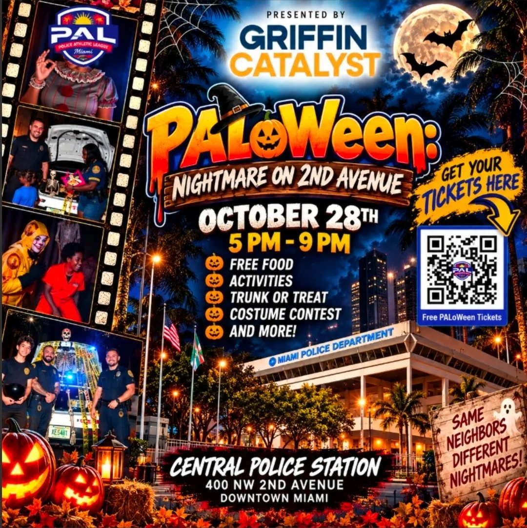 PAL-O-Ween: Nightmare on 2nd Avenue flyer, Wednesday, October 28, 5:00 PM to 9:00 PM at Miami Police Department, 400 NW 2nd Avenue