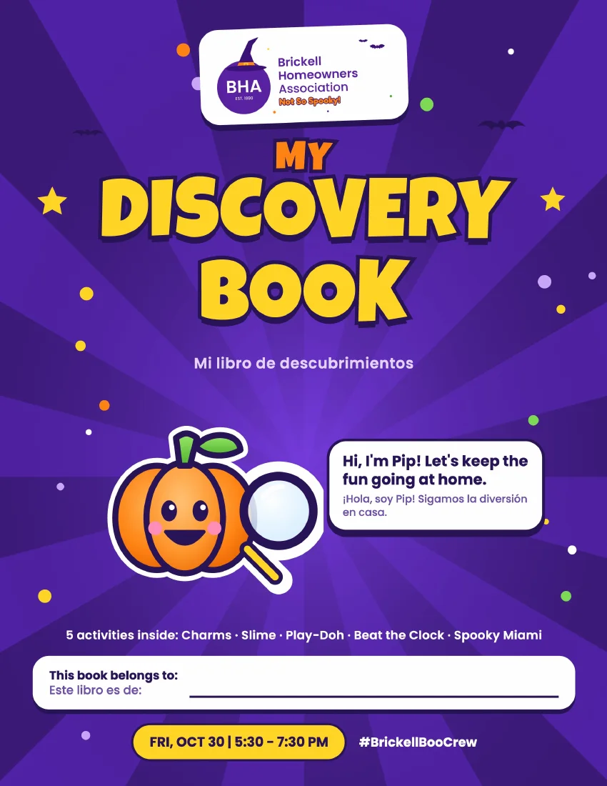 My Discovery Book cover featuring Pip the pumpkin and BHA’s Not-So-Spooky artwork