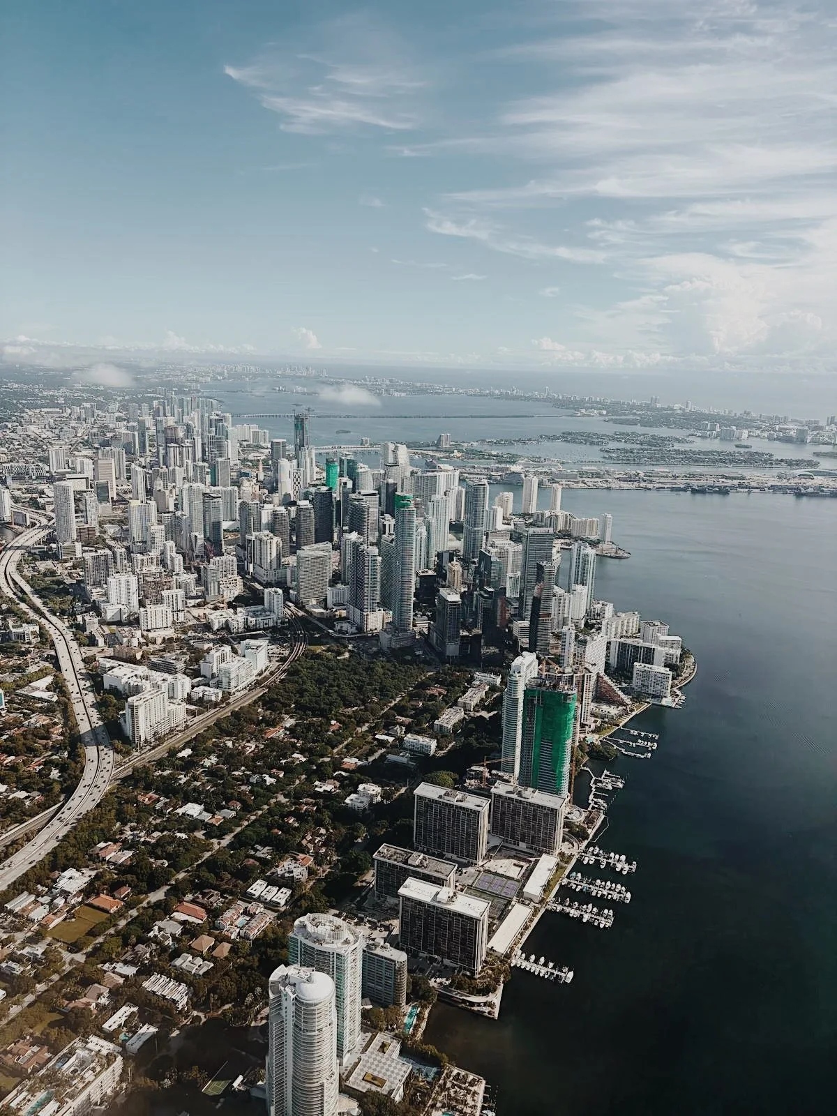 Aerial view of Brickell and Biscayne Bay